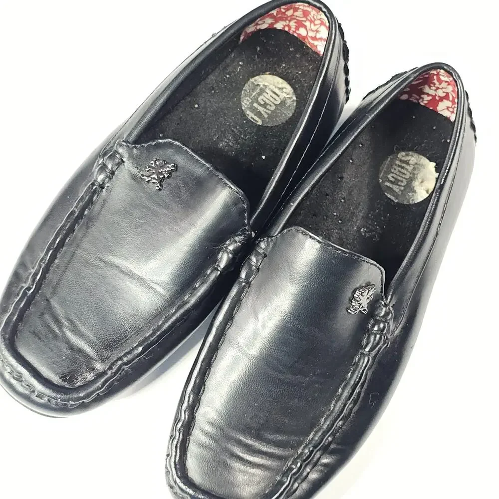 Stacy Adams Boys 12M Black Leather Driving Loafers Slip On Moc Toe Dress Casual